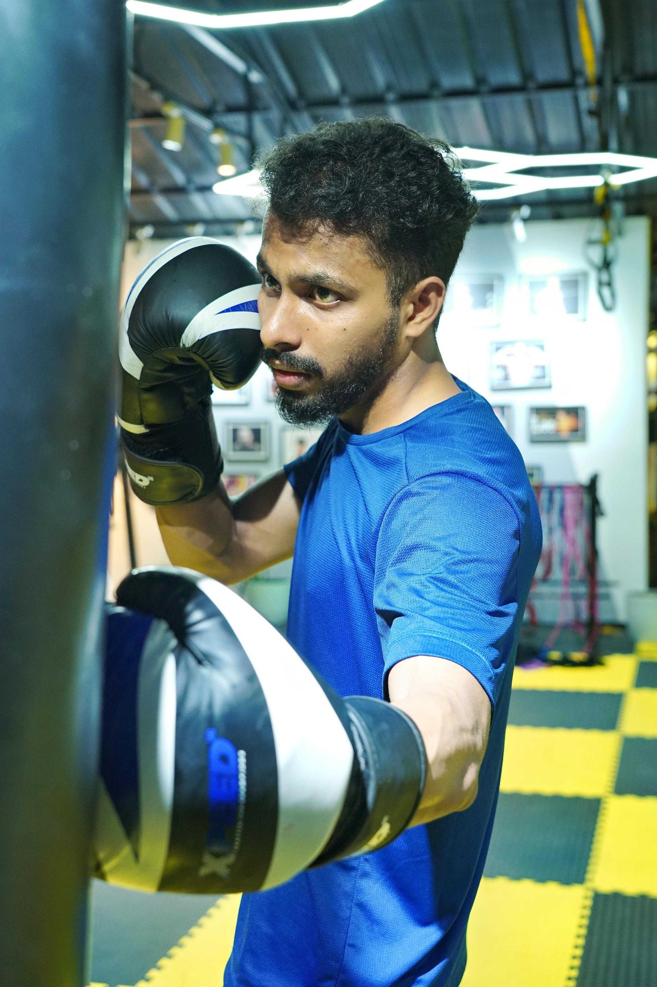 Boxing practice in gym